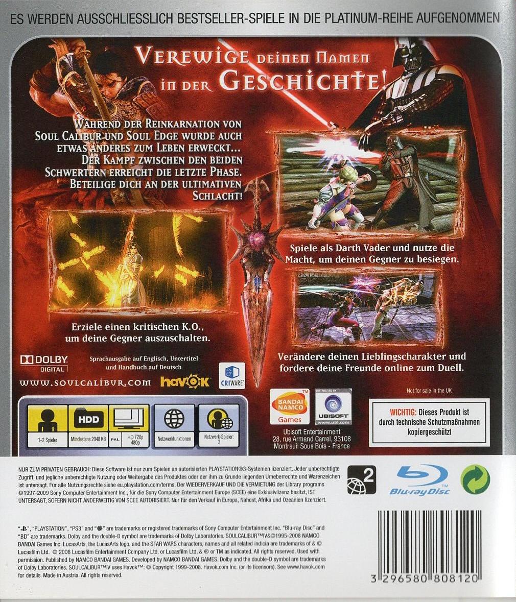 SoulCalibur IV - PlayStation 3 Rückseite