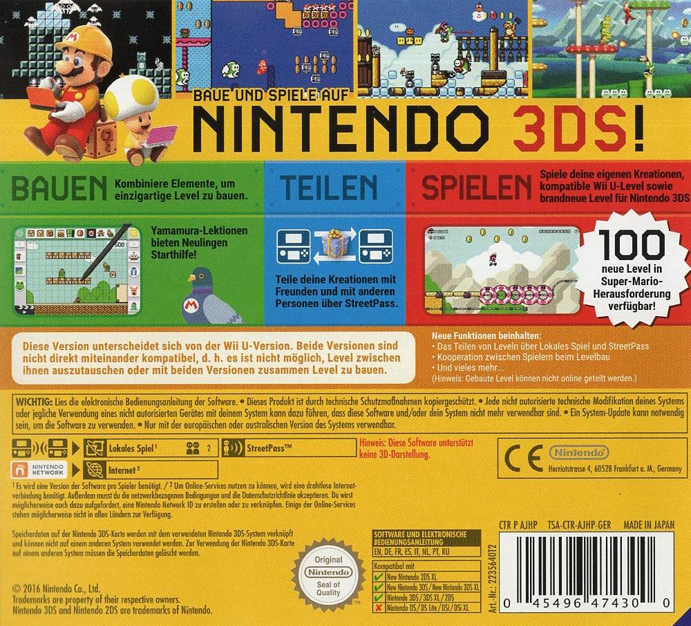 Super Mario Maker for Nintendo 3DS - Nintendo 3DS Rückseite