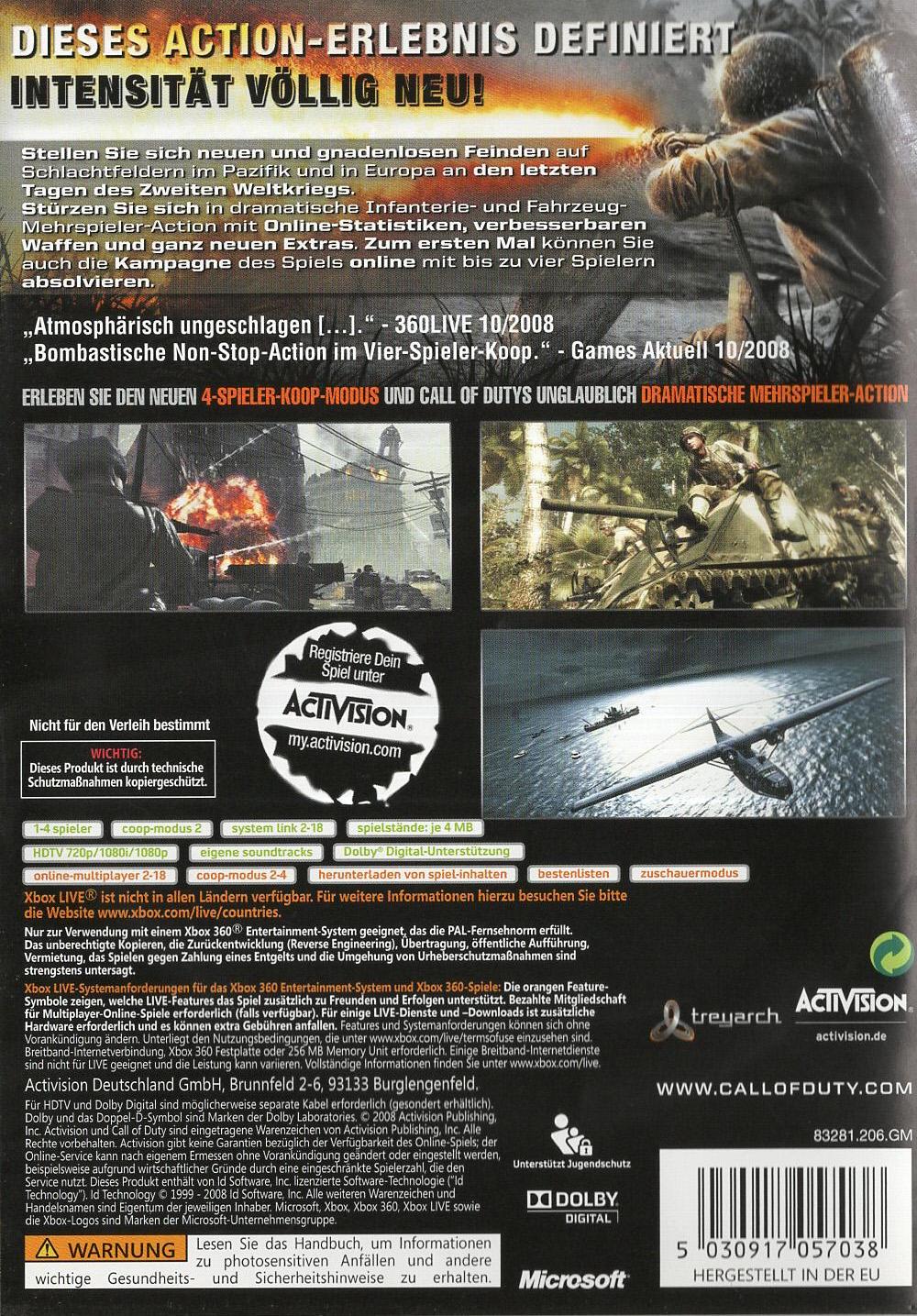 Call of Duty: World at War - Xbox 360 Rückseite