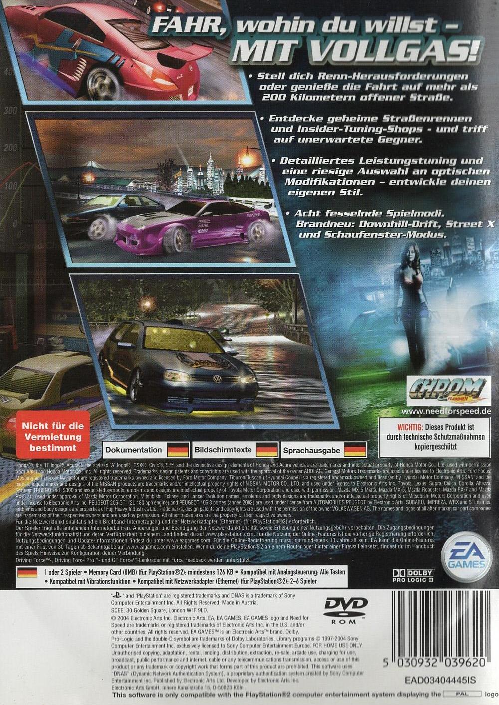 Need for Speed: Underground 2 - PlayStation 2 Rückseite