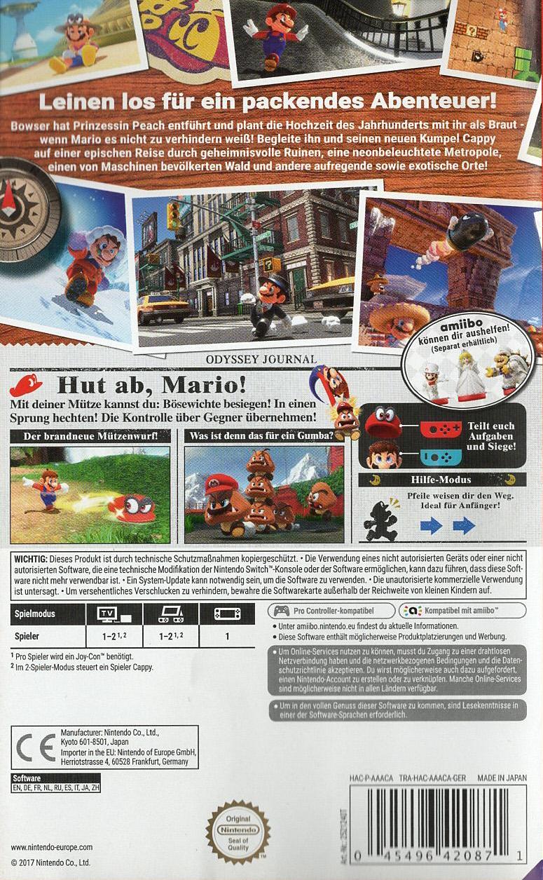 Super Mario Odyssey - Nintendo Switch Rückseite