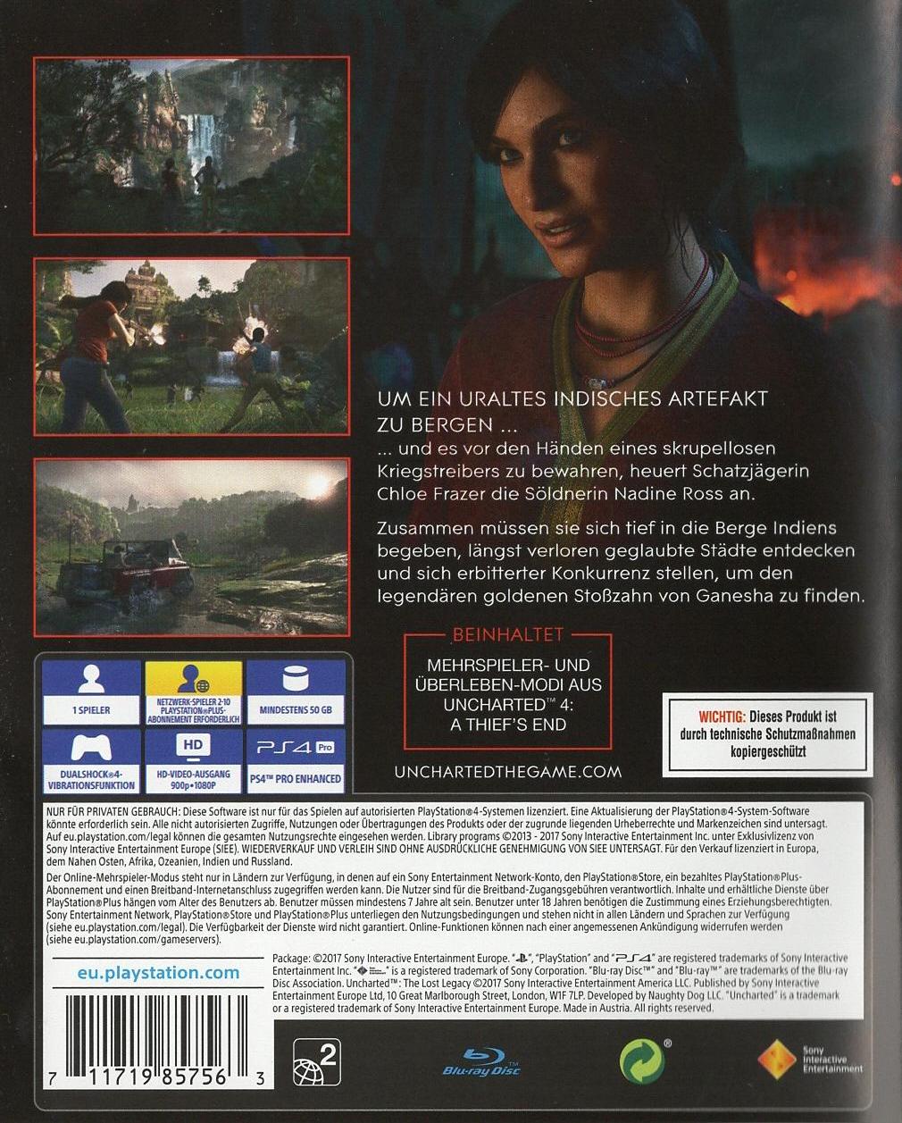 Uncharted: The Lost Legacy - PlayStation 4 Rückseite