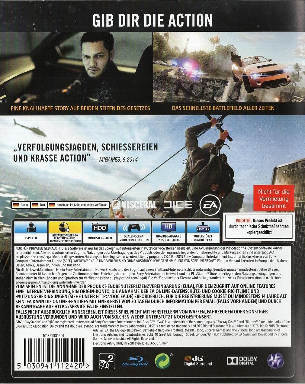 Battlefield Hardline - PlayStation 4 Rückseite