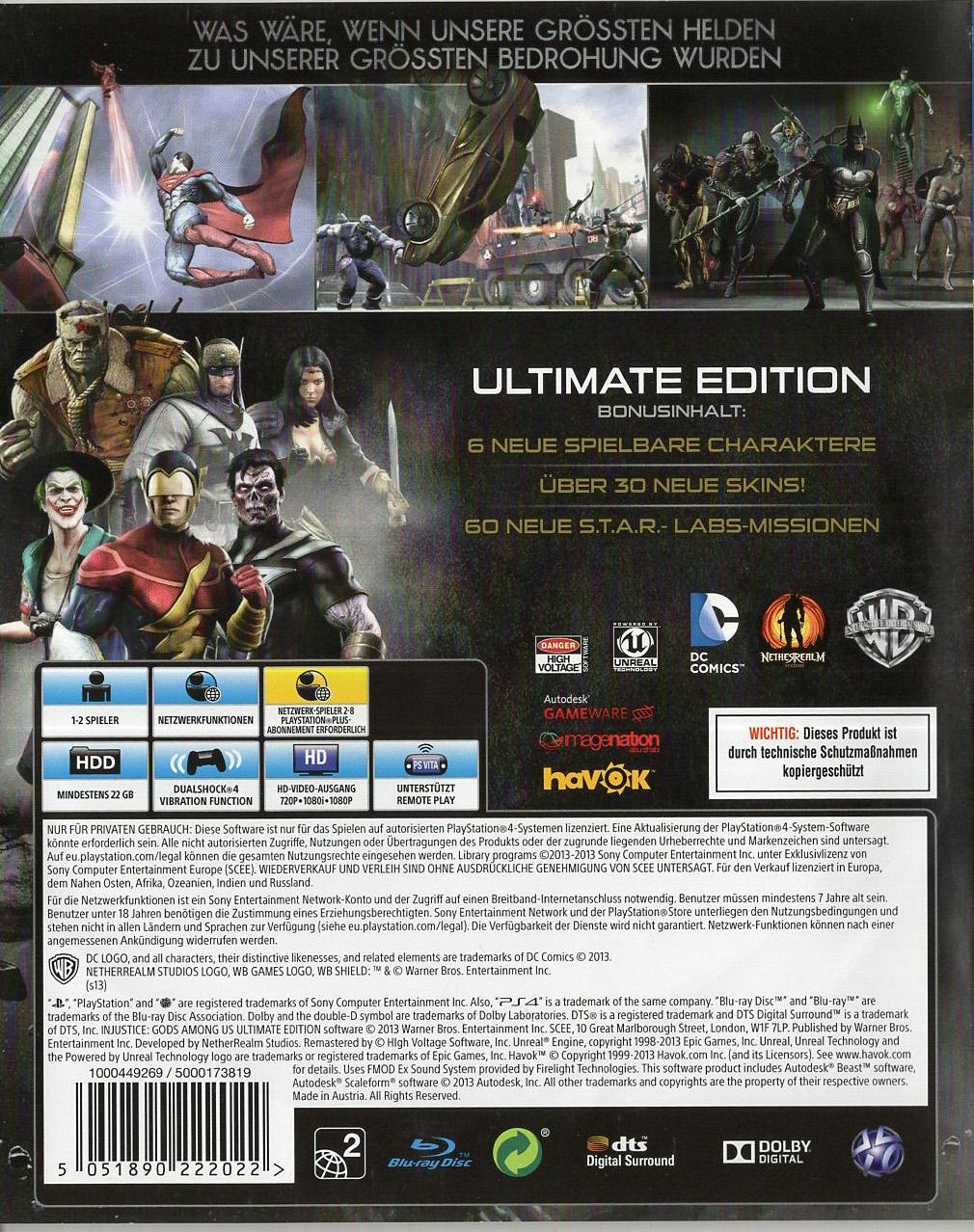 Injustice: Götter unter uns - Ultimate Edition - PlayStation 4 Rückseite
