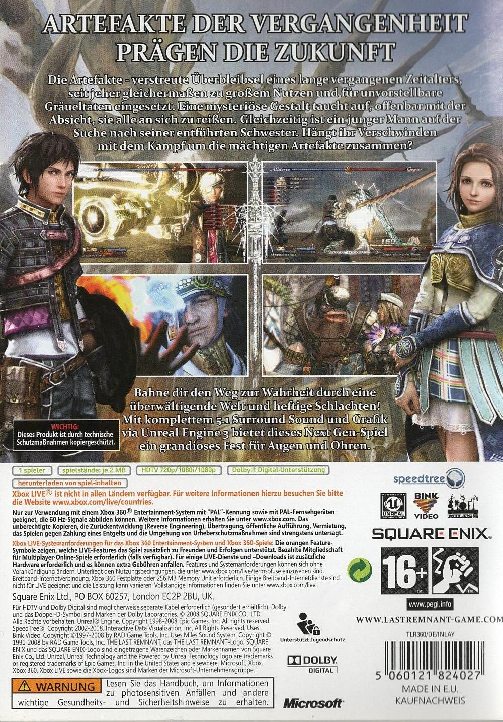The Last Remnant - Xbox 360 Rückseite