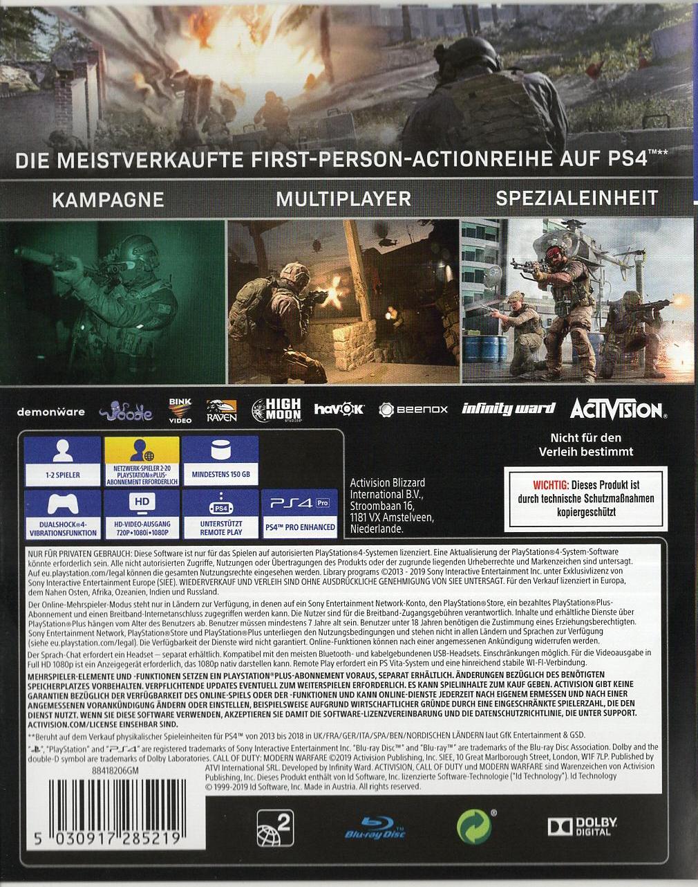Call of Duty: Modern Warfare - PlayStation 4 Rückseite