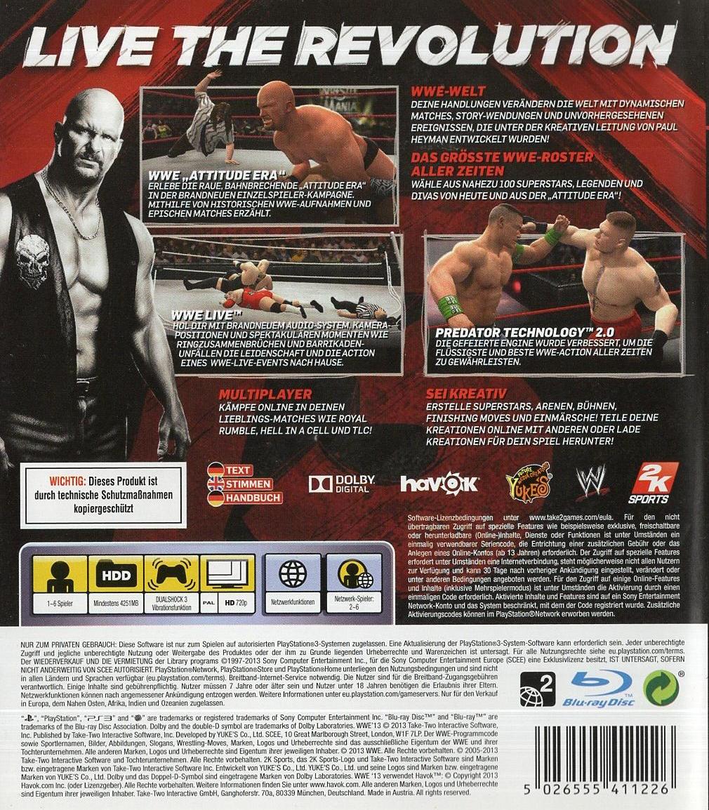WWE '13 - PlayStation 3 Rückseite