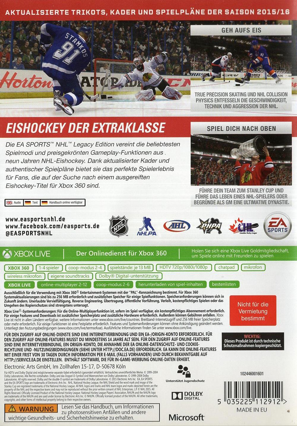 NHL Legacy Edition - Xbox 360 Rückseite