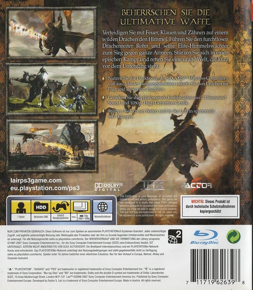 Lair - PlayStation 3 Rückseite
