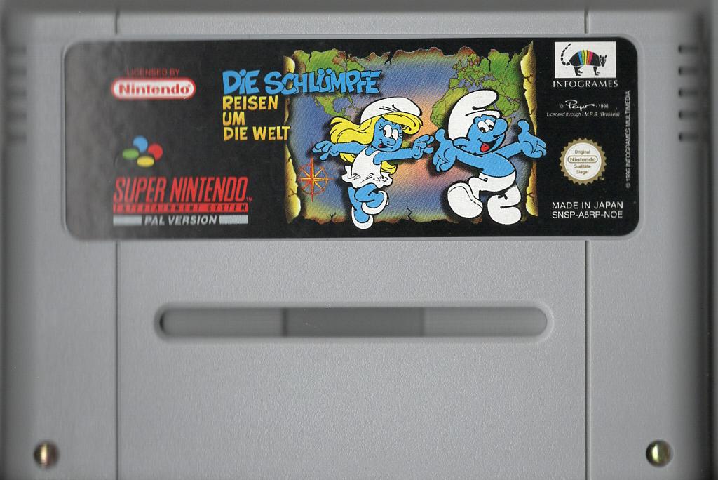 Die Schlümpfe: Reisen um die Welt - Super Nintendo - Modul Vorderseite