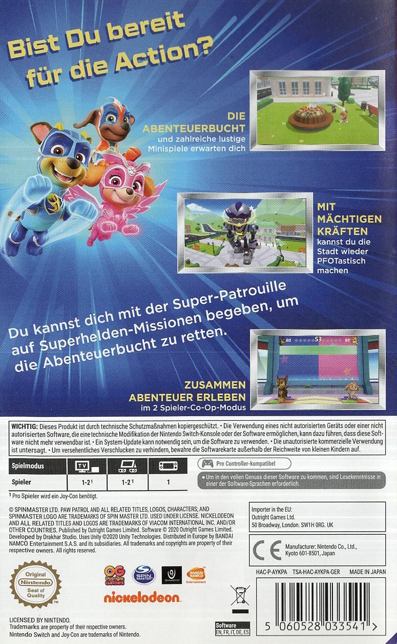 PAW Patrol: Mighty Pups - Die Rettung der Abenteuerbucht - Nintendo Switch Rückseite
