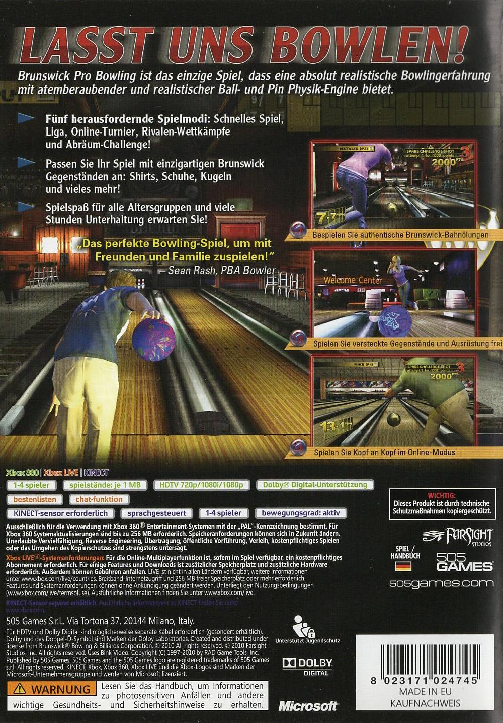 Brunswick Pro Bowling - Xbox 360 Rückseite