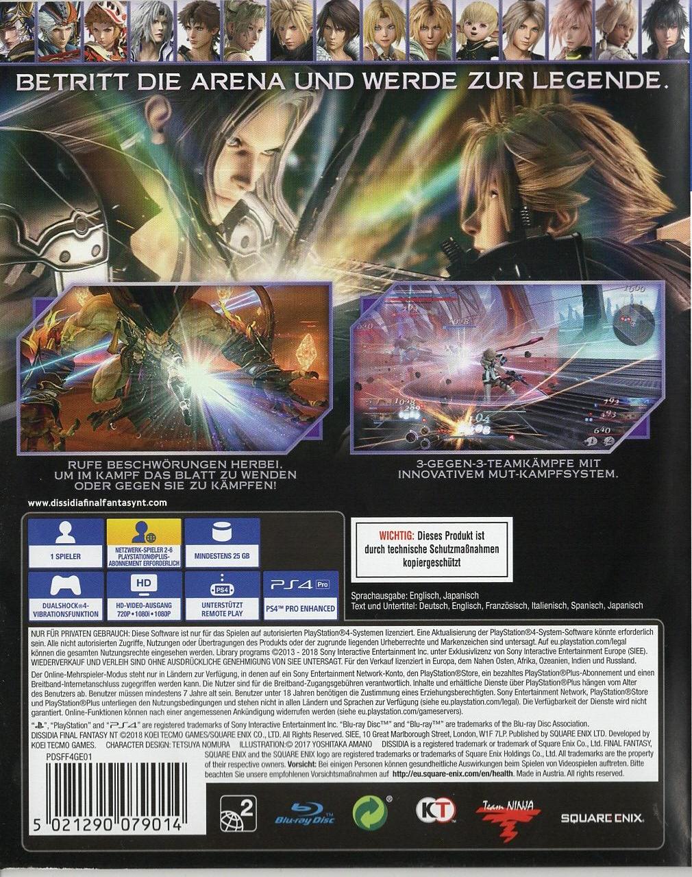 Dissidia Final Fantasy NT - PlayStation 4 Rückseite