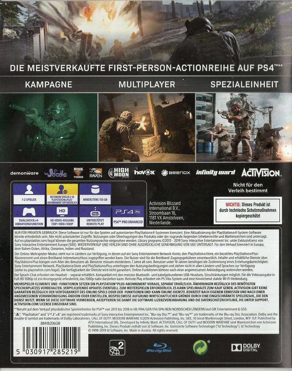 Call of Duty: Modern Warfare - PlayStation 4 Rückseite