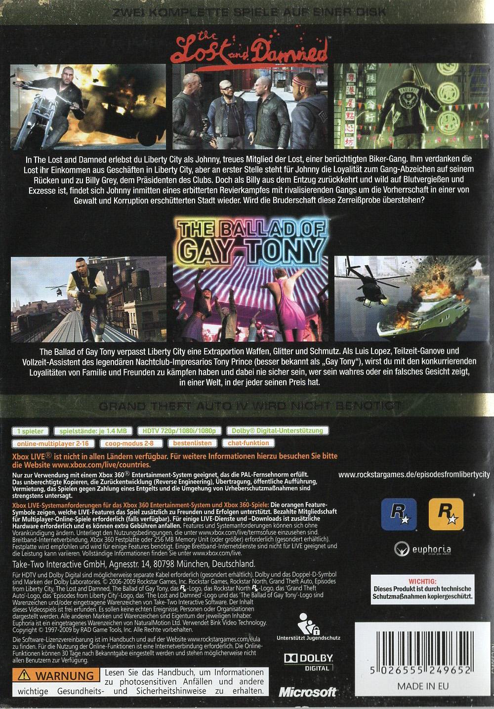 Grand Theft Auto: Episodes from Liberty City - Xbox 360 Rückseite