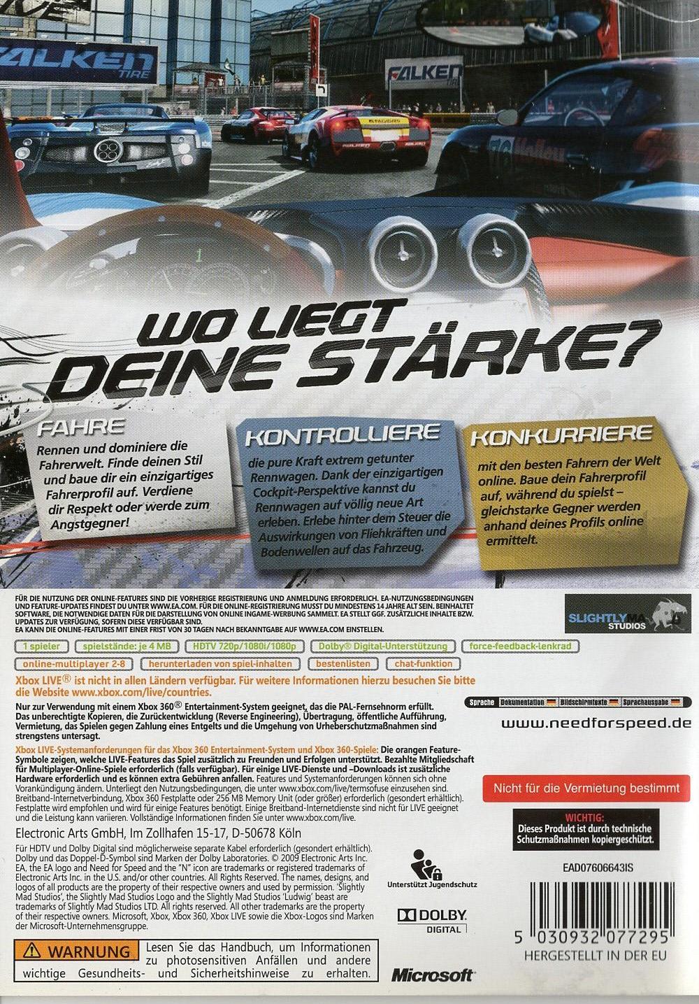 Need for Speed: Shift - Xbox 360 Rückseite