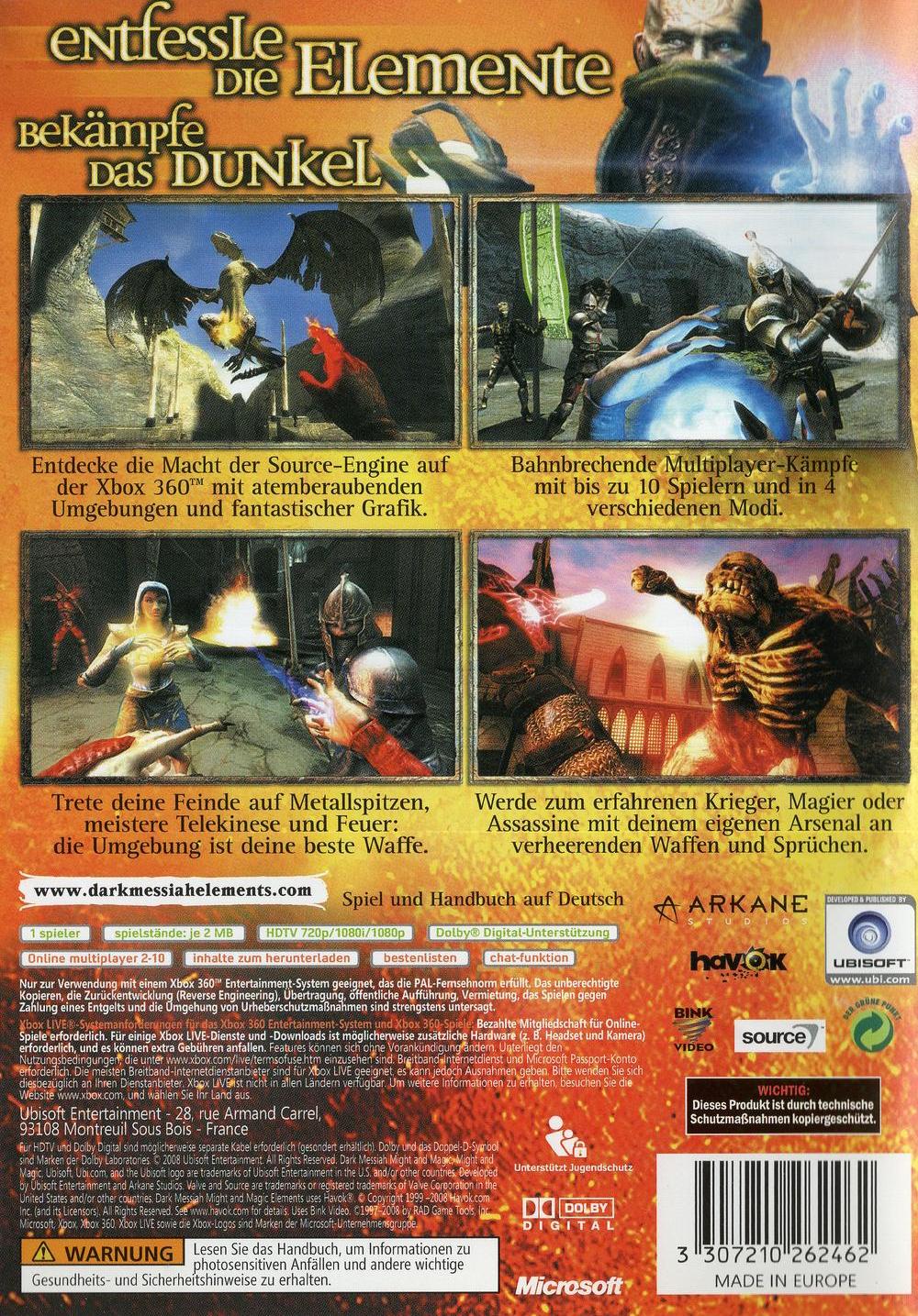Dark Messiah of Might and Magic: Elements - Xbox 360 Rückseite