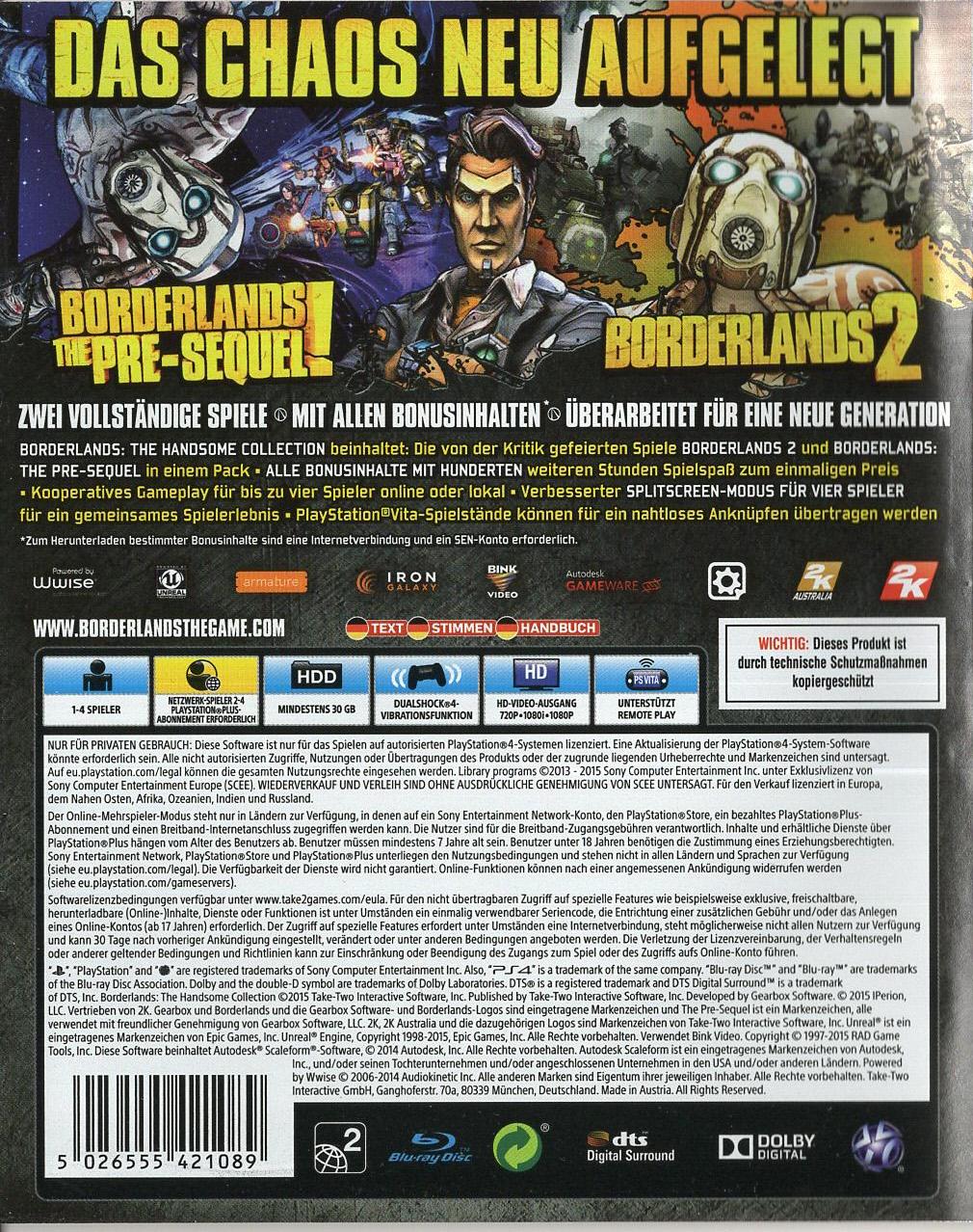 Borderlands: The Handsome Collection - PlayStation 4 Rückseite
