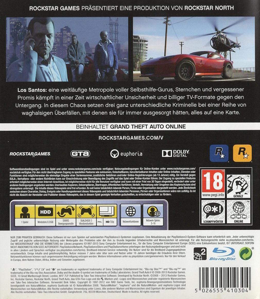 Grand Theft Auto V - PlayStation 3 Rückseite