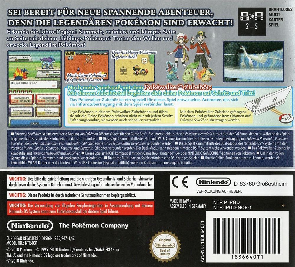 Pokémon Silberne Edition SoulSilver - Nintendo DS Rückseite