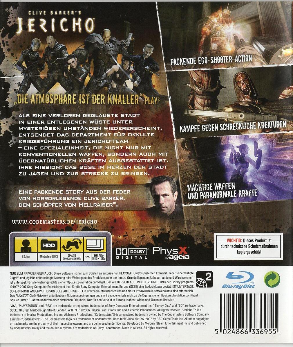 Clive Barker's Jericho - PlayStation 3 Rückseite