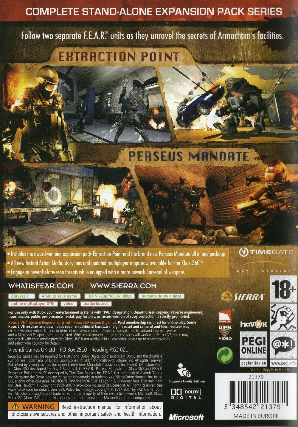 F.E.A.R. Files - Xbox 360 Rückseite