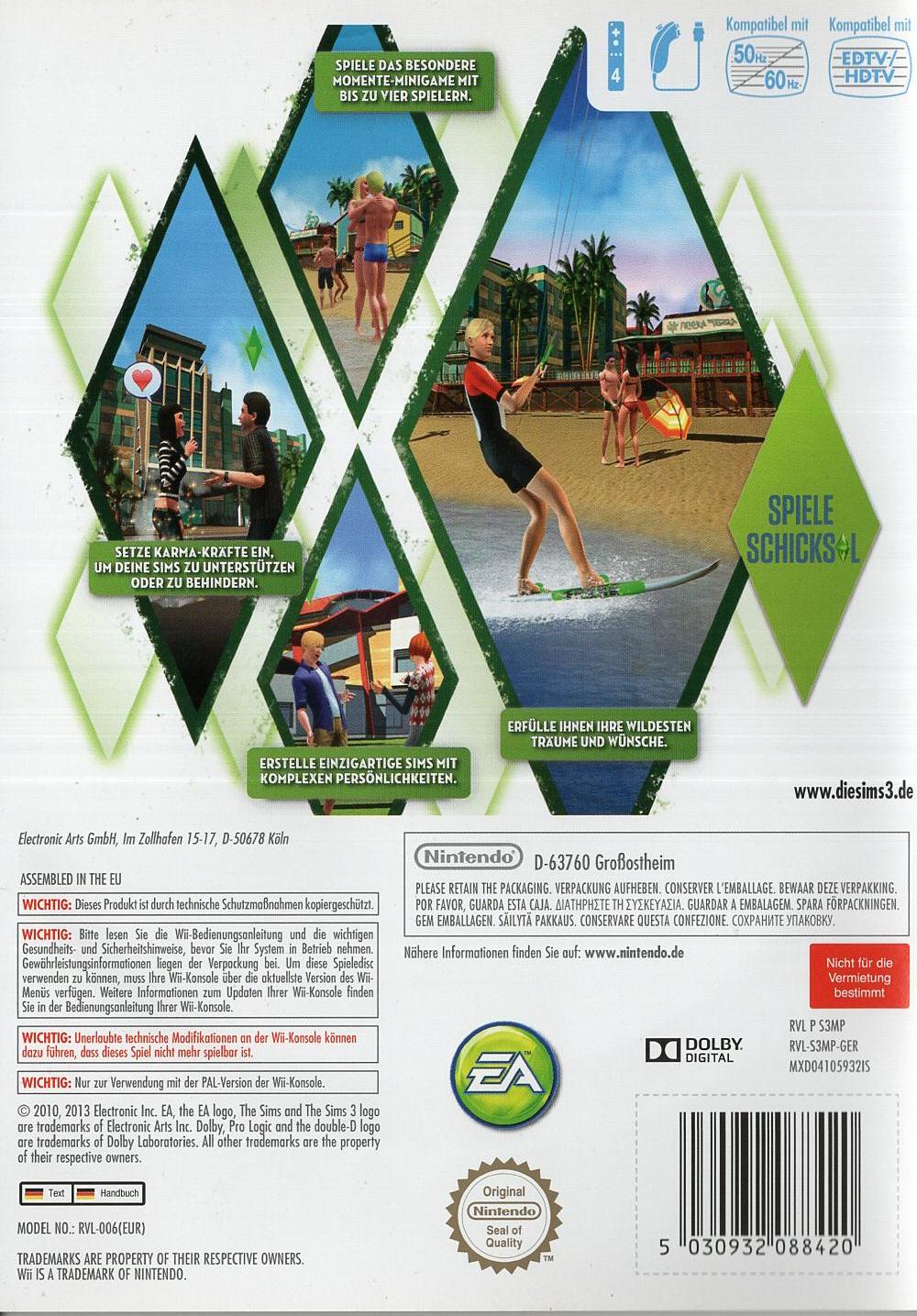 Die Sims 3 - Nintendo Wii Rückseite