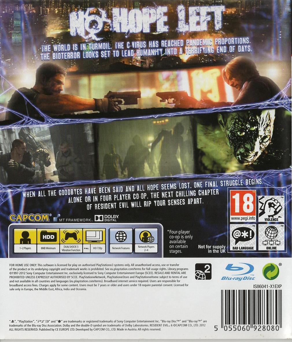 Resident Evil 6 - PlayStation 3 Rückseite