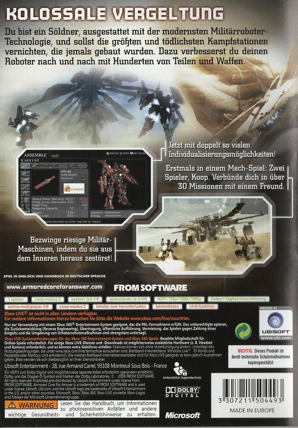 Armored Core For Answer - Xbox 360 Rückseite