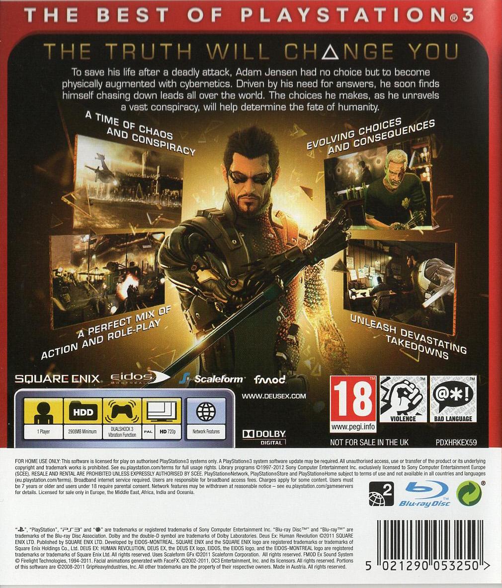 Deus Ex: Human Revolution - PlayStation 3 Rückseite