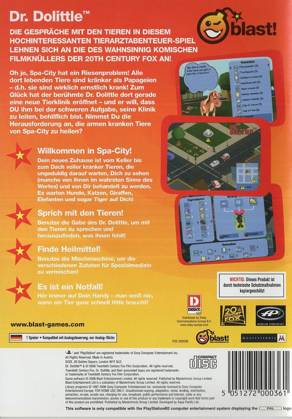 Dr. Dolittle - PlayStation 2 Rückseite