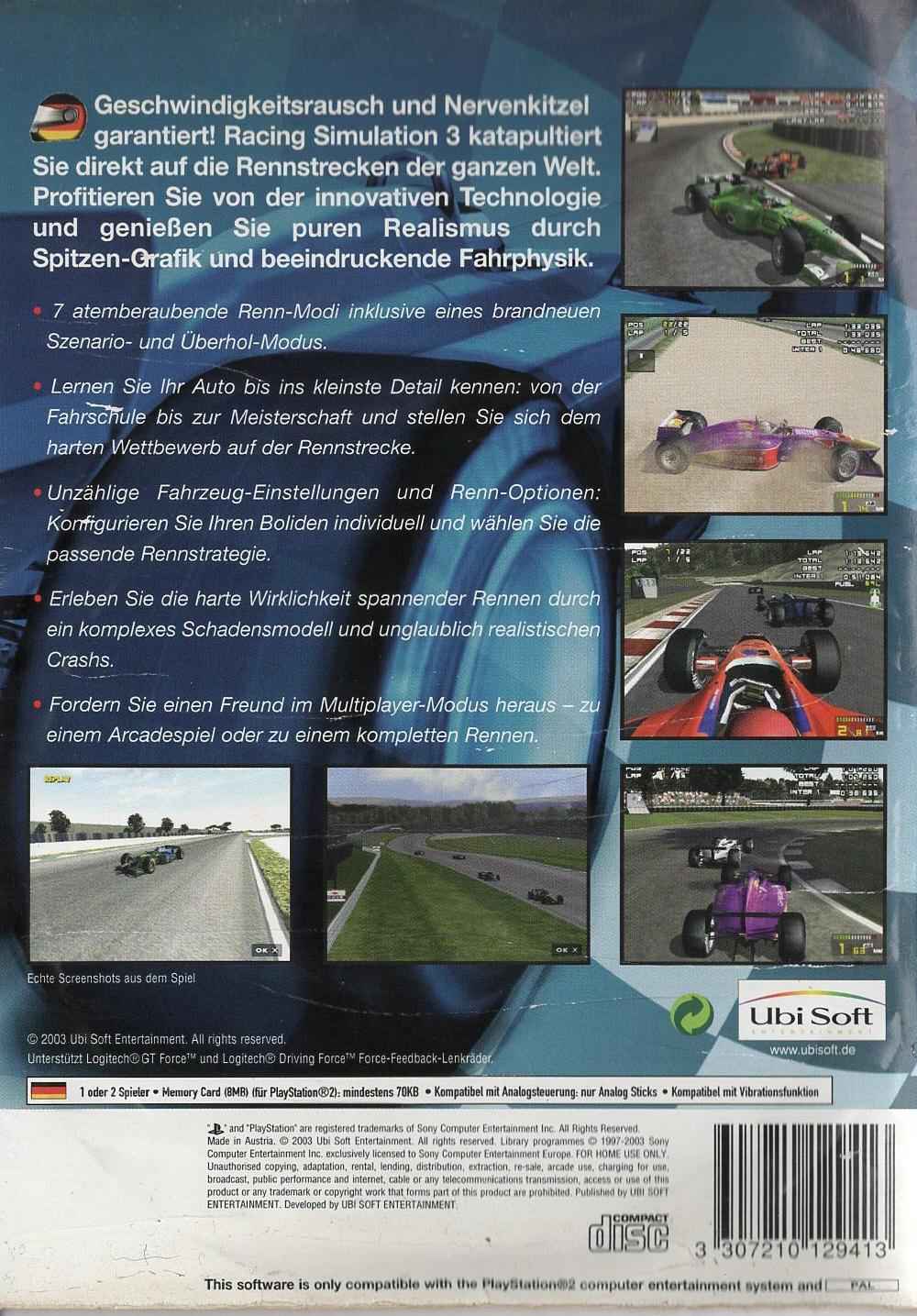 Racing Simulation Three - PlayStation 2 Rückseite