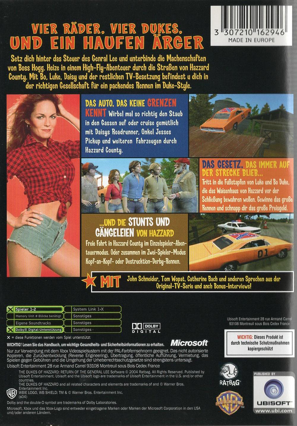 The Dukes of Hazzard: Return of the General Lee - Xbox Rückseite
