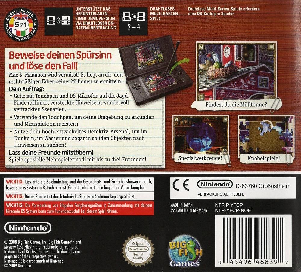 Mystery Case Files: MillionHeir - Nintendo DS Rückseite