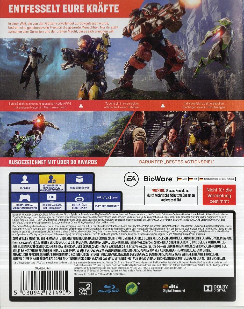 Anthem - PlayStation 4 Rückseite