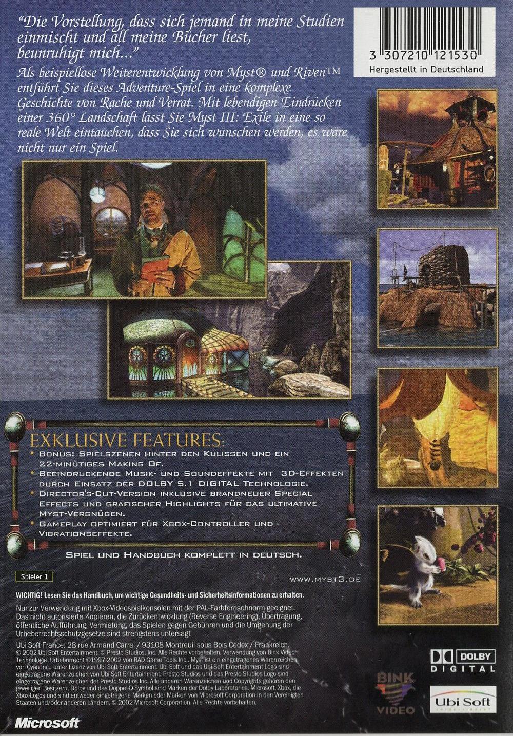 Myst III: Exile - Xbox Rückseite
