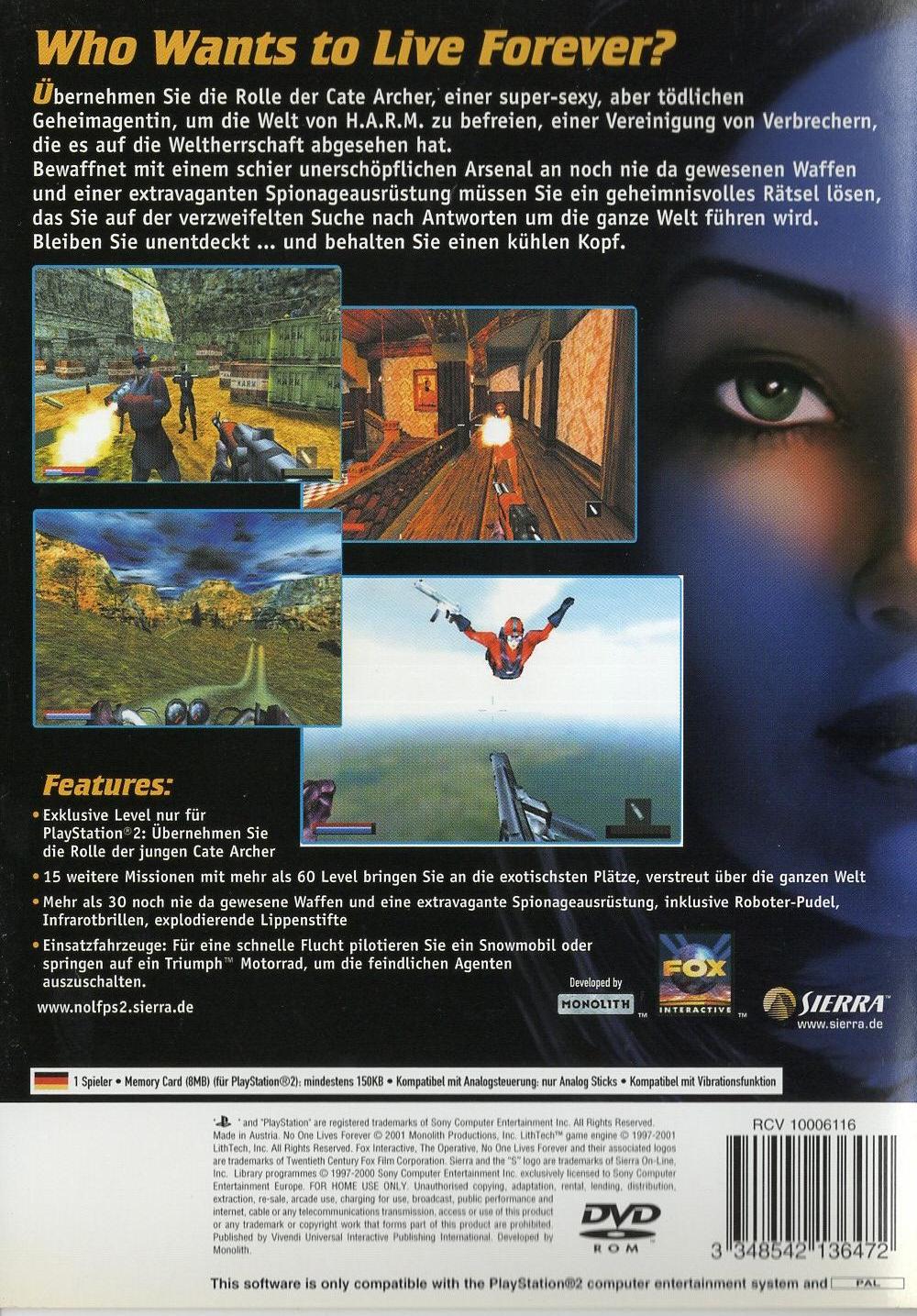 The Operative: No One Lives Forever - PlayStation 2 Rückseite