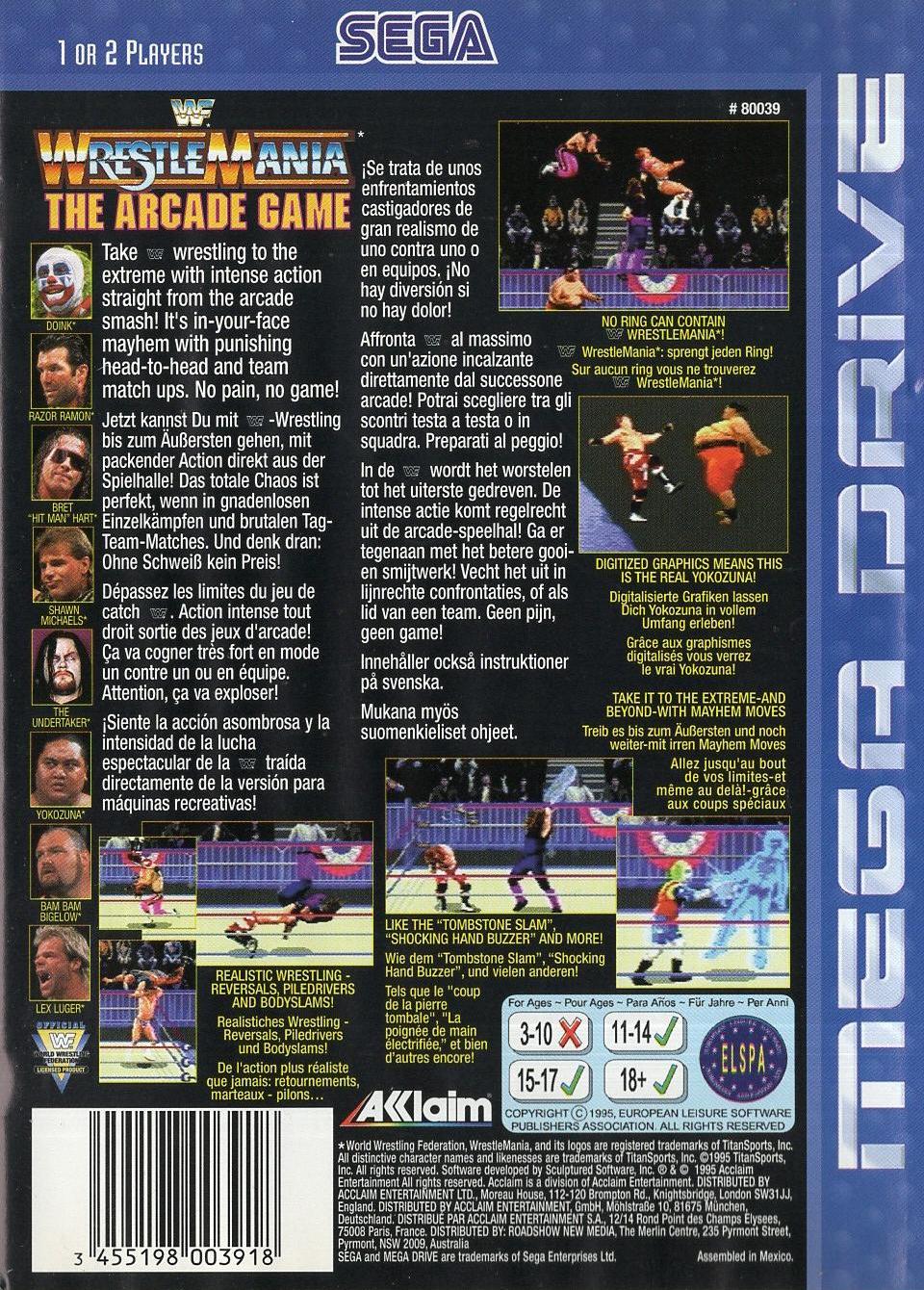 WWF WrestleMania: The Arcade Game - Sega Mega Drive Rückseite