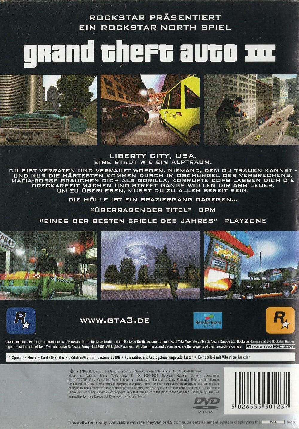 Grand Theft Auto III - PlayStation 2 Rückseite