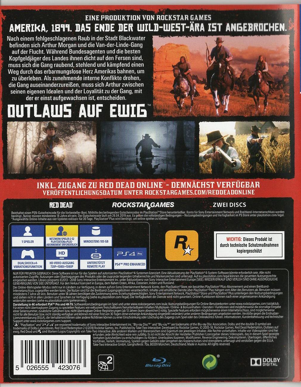 Red Dead Redemption II - PlayStation 4 Rückseite
