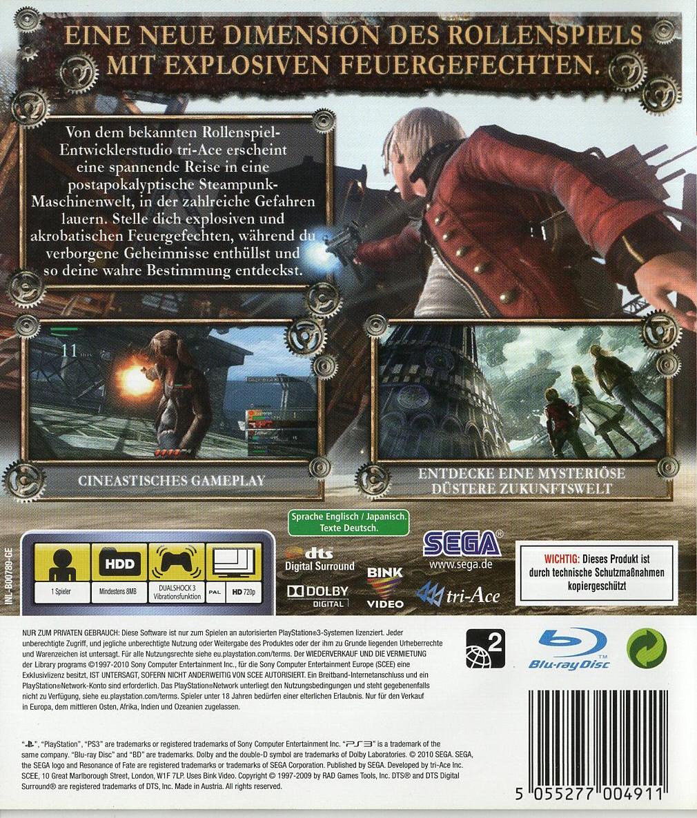 Resonance of Fate - PlayStation 3 Rückseite