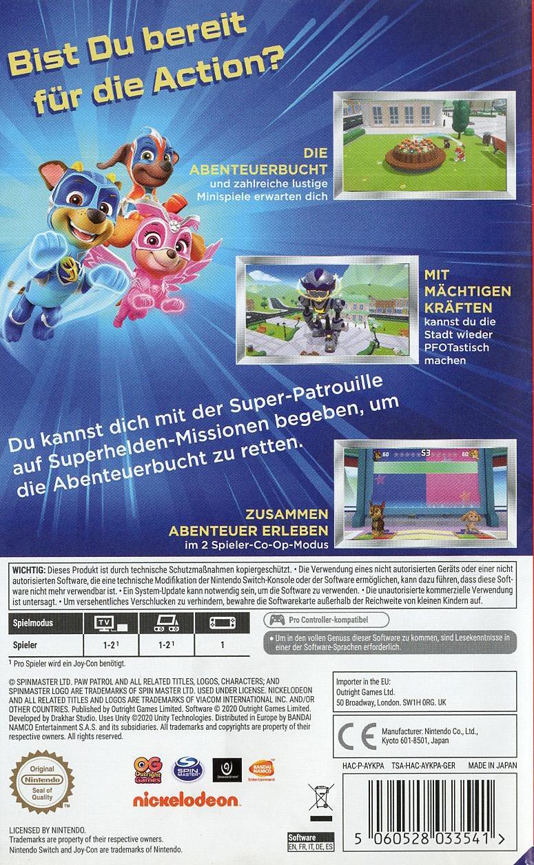 Paw Patrol: Mighty Pups - Die Rettung der Abenteuerbucht - Nintendo Switch Rückseite