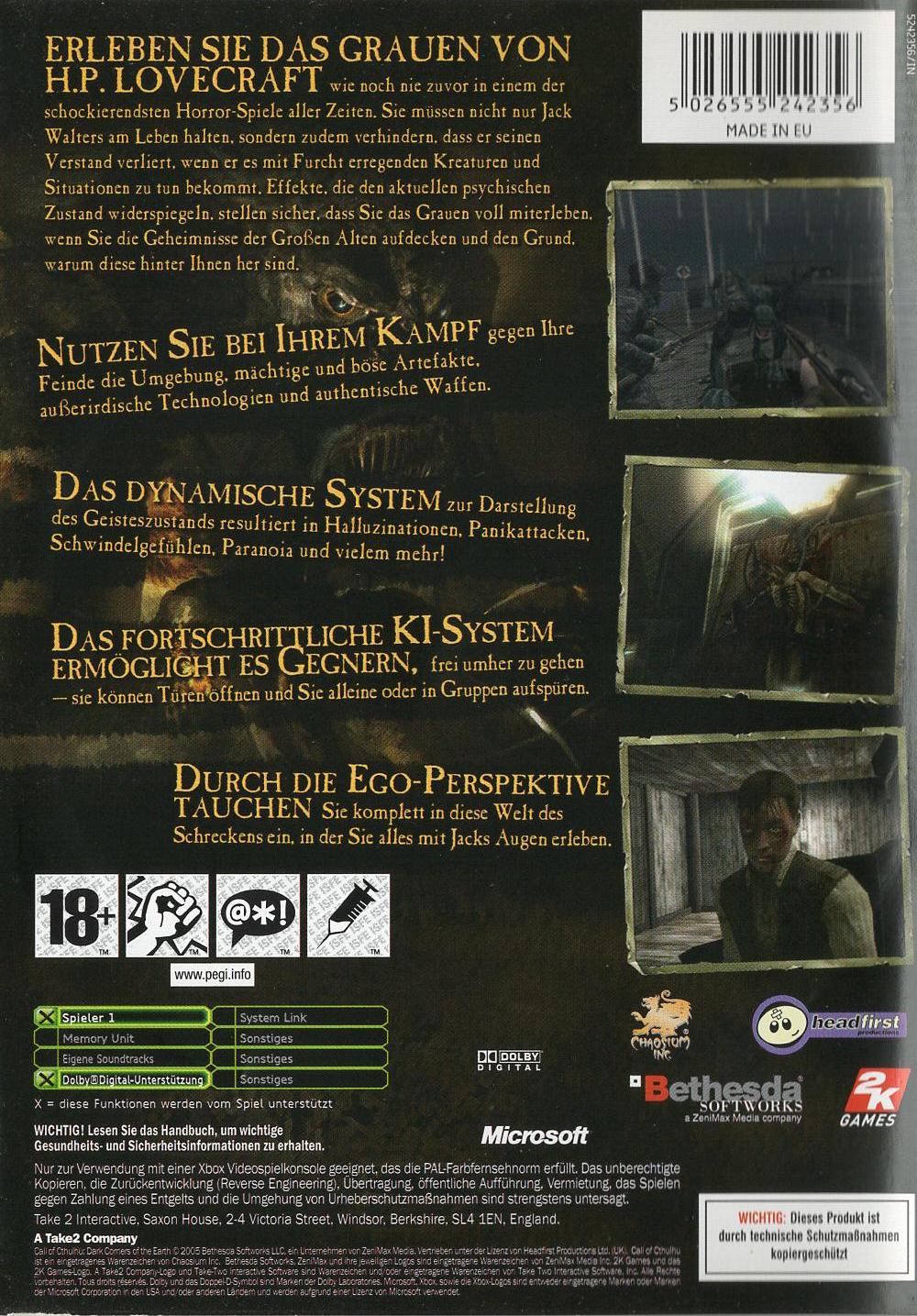 Call of Cthulhu: Dark Corners of the Earth - Xbox Rückseite