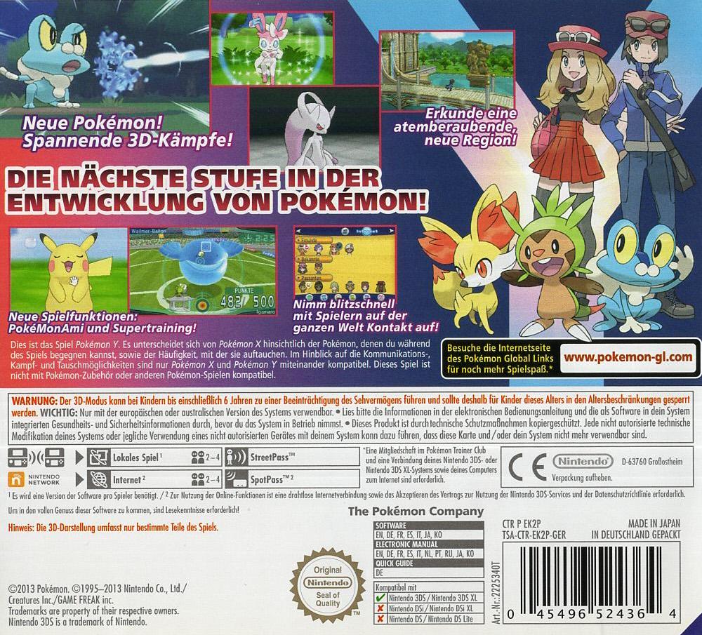 Pokémon Y - Nintendo 3DS Rückseite