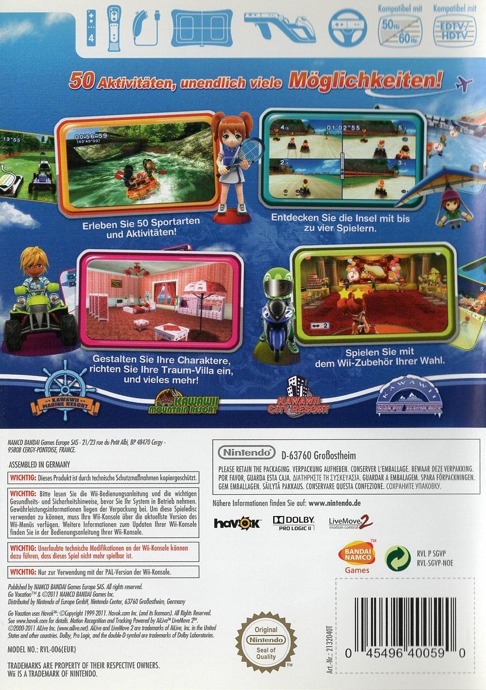 Go Vacation - Nintendo Wii Rückseite