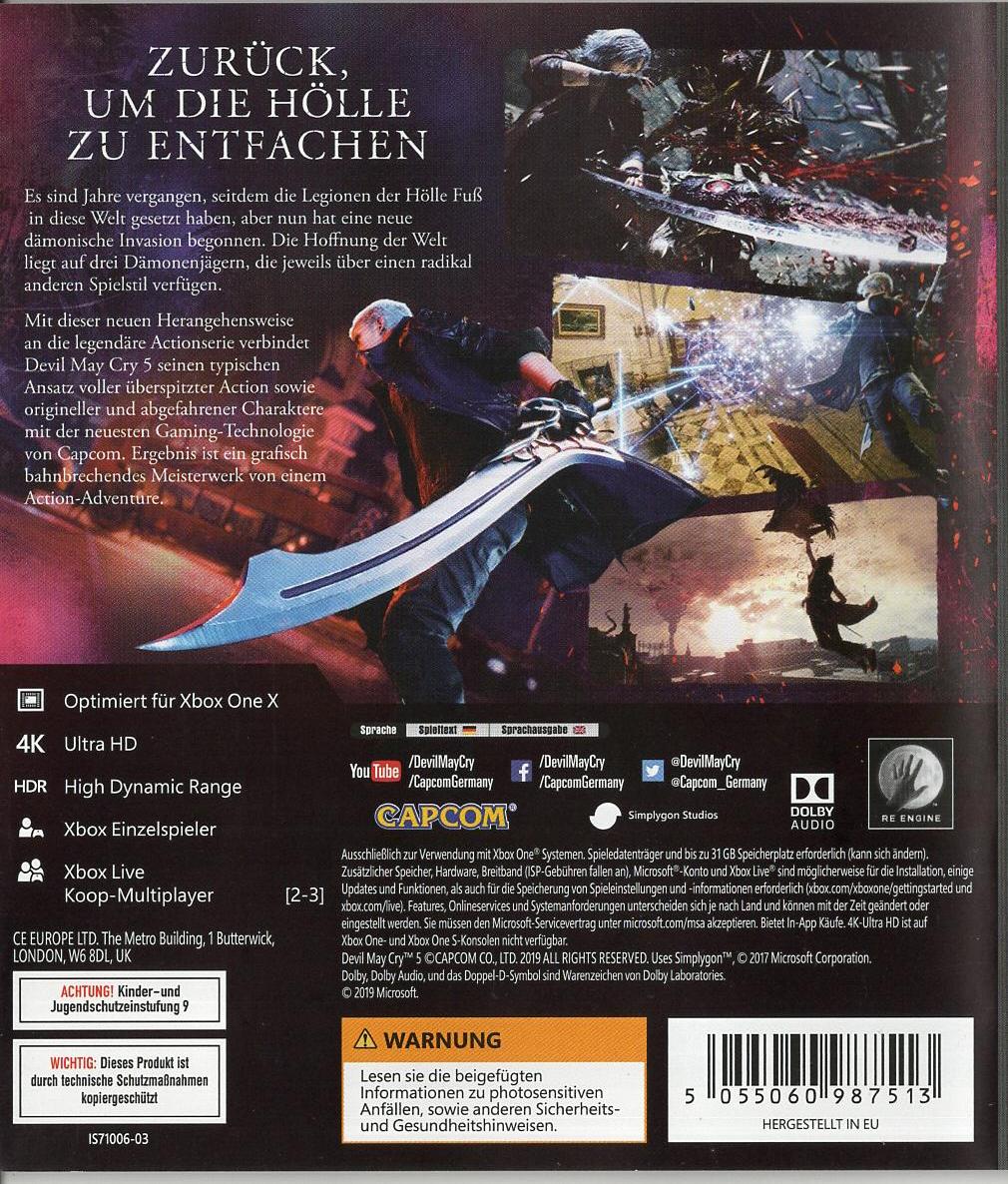 Devil May Cry 5 - Xbox One Rückseite