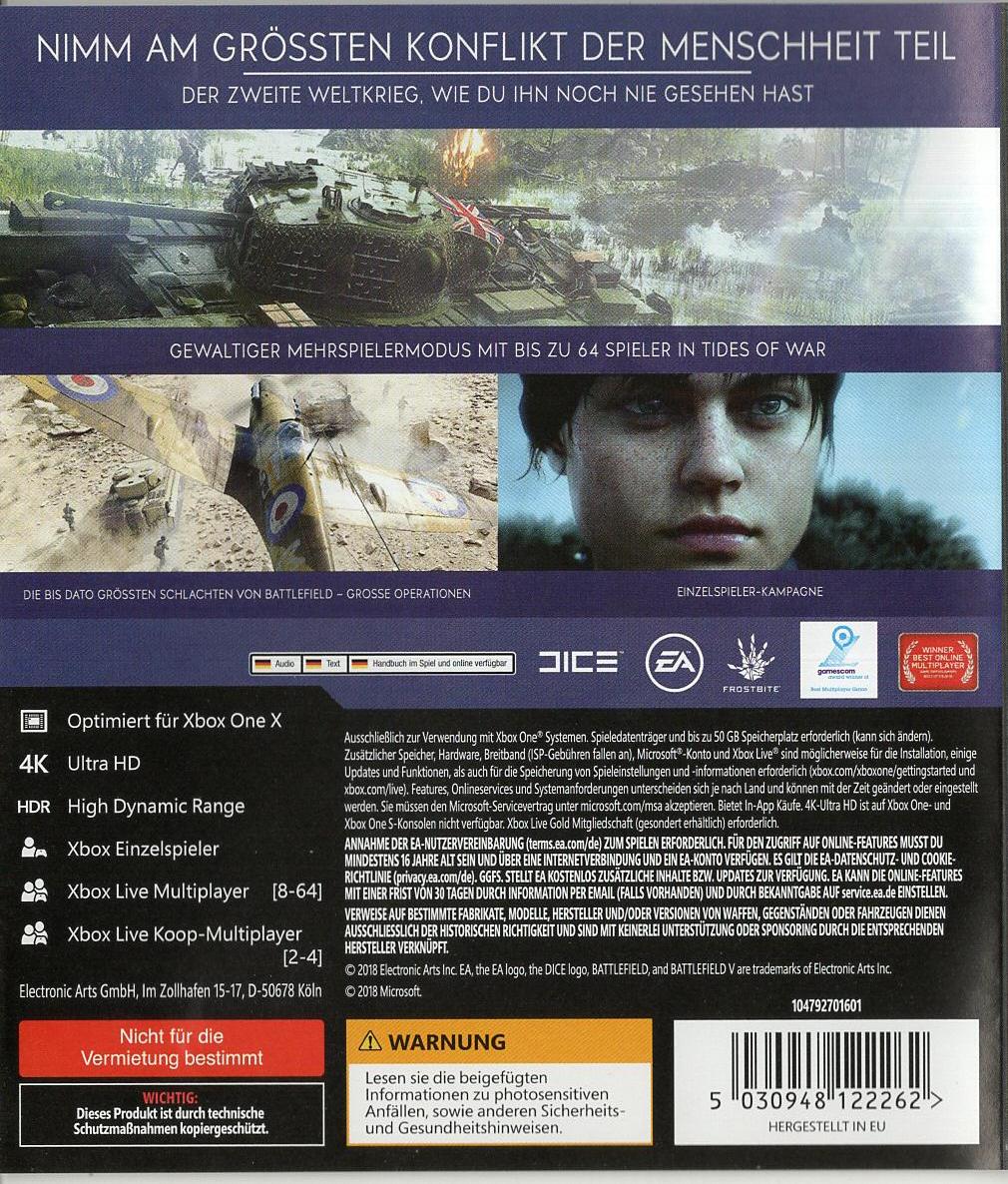 Battlefield V - Xbox One Rückseite
