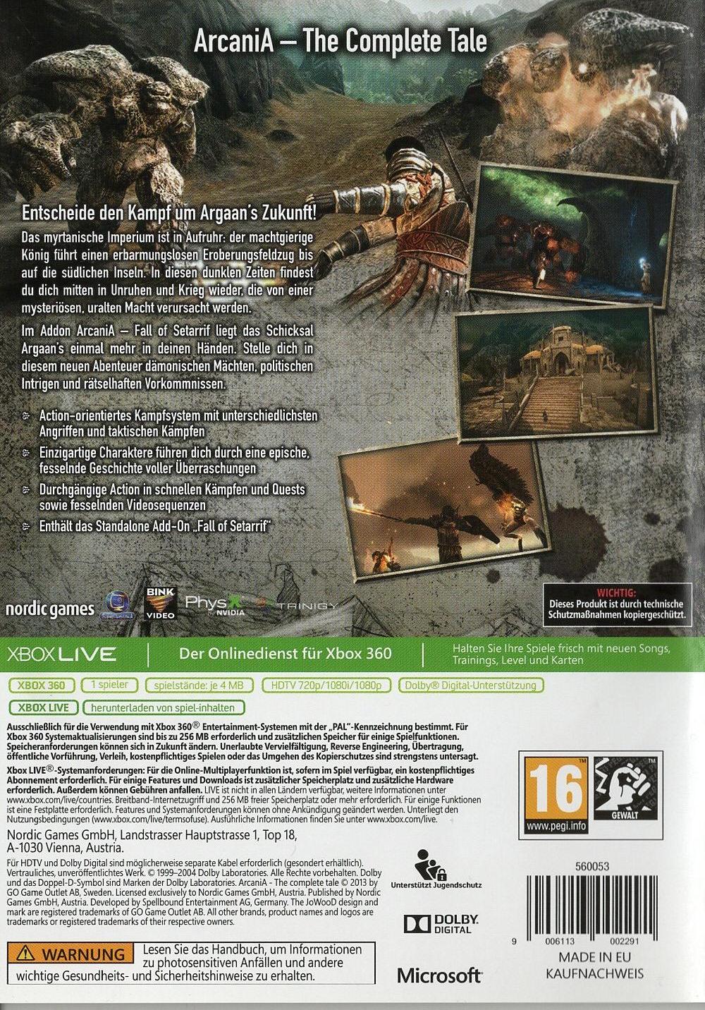 Arcania – The Complete Tale - Xbox 360 Rückseite