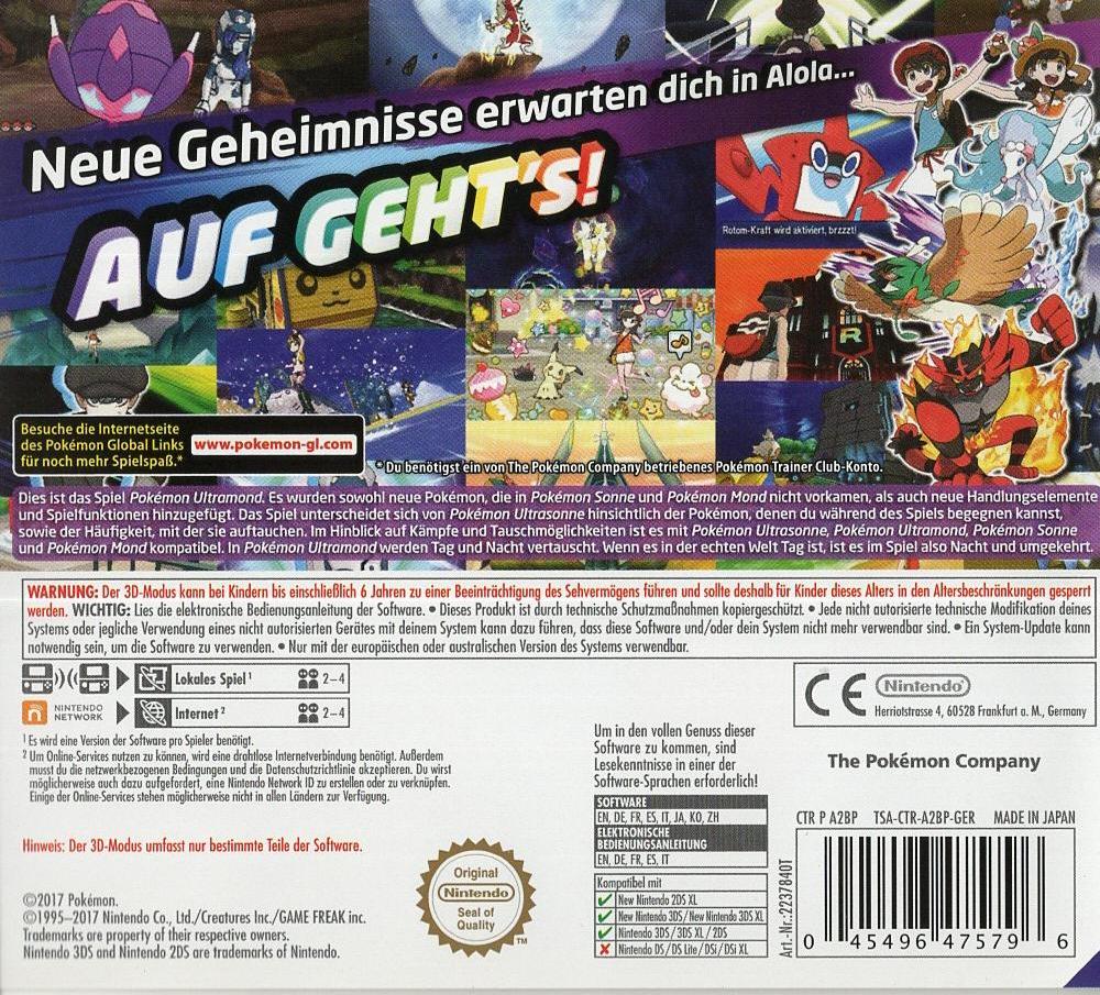 Pokémon Ultramond - Nintendo 3DS Rückseite