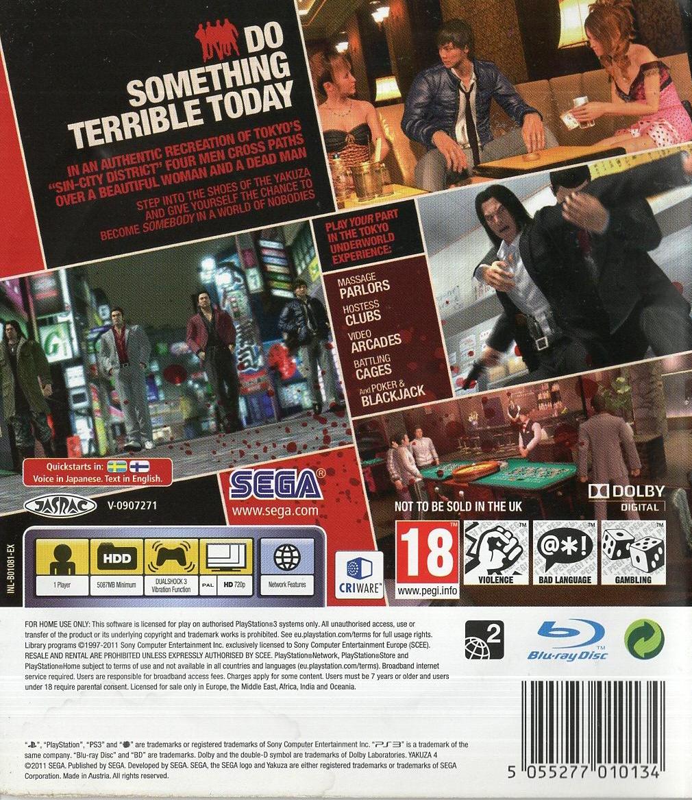 Yakuza 4 - PlayStation 3 Rückseite